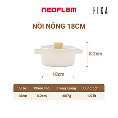 [Hàng chính hãng] Nồi cỡ nhỏ Neoflam Fika 18cm, dung tích 1.5L, trọng lượng 1kg. Made in Korea, Hàng có sẵn giao ngay
