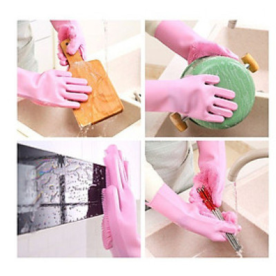 Găng Tay Rửa Chén Silicon Găng Tay Rửa Chén Bát Có Gai Vệ Sinh Nhà Cửa Đa Năng - Giao màu ngẫu nhiên