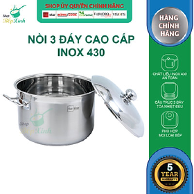 Nồi Inox 430 Bếp Từ 3 Đáy Nắp Inox Fivestar Tặng 5 Muỗng Ăn (36cm)