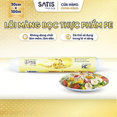 Lõi Màng Bọc Thực Phẩm PE SATIS 30cm x 100m Không Chứa Chất Phụ Gia Gây Hại Sức Khỏe Dùng Được Cho Lò Vi Sóng