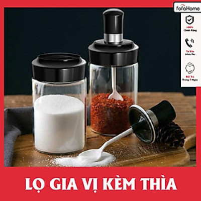 Lọ Đựng Gia Vị Có Thìa Thuỷ Tinh Hũ Gia Vị Kèm Nắp Và Thìa Dung Tích 250ml