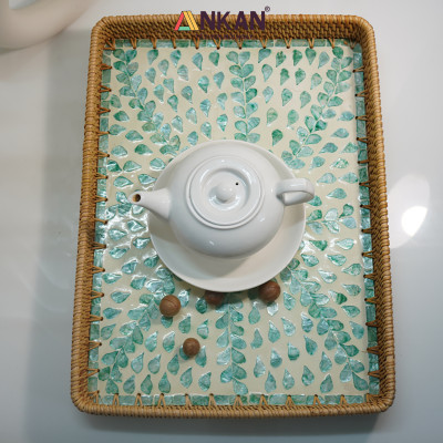 Khay Mây Khảm Trai Cỡ Lớn 56cm – Đựng Vật Dụng, Trang Trí Decor Nhà Hàng – ANKAN
