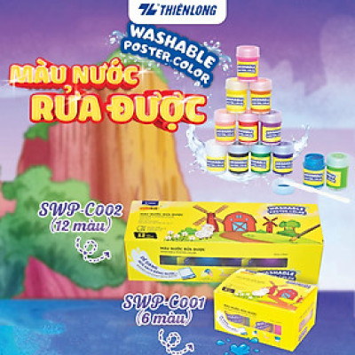 Màu nước rửa được - Washable Poster Color Thiên Long Colokit - Rửa sạch bằng nước dễ dàng