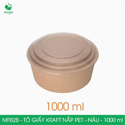 MFB2B - 1000ml - 25 Tô giấy Kraft nâu nắp PET - Bát giấy đựng thực phẩm