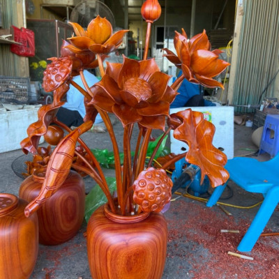 Hoa sen gỗ hương 17 bông 1 bình trang trí phòng khách hàng siêu đẹp long lanh 