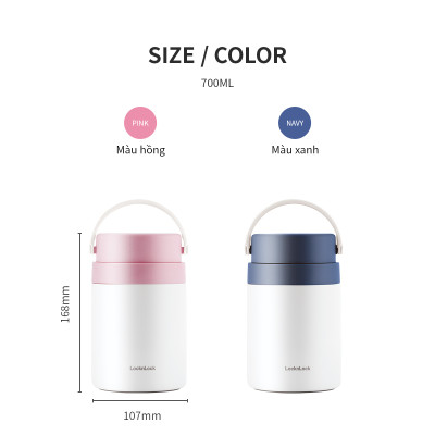 Hộp cơm giữ nhiệt Lock&Lock màu hồng LHC8042PIK 700ml - Hàng chính hãng, 2 ngăn kèm muỗng inox - JoyMall