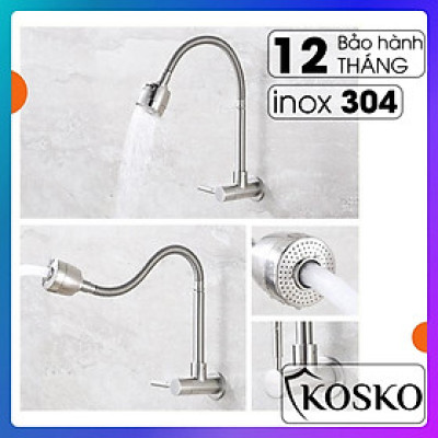 Vòi nước rửa chén bát Inox 304 Cắm Tường Cần mềm - Bát sen 1 Đường Nước (bảo hành 12 tháng)