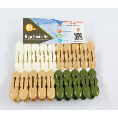 Vỉ 20 kẹp quần áo chất liệu nhựa, hình củ lạc - siêu bền, tiện dụng - Hàng Việt Nhật