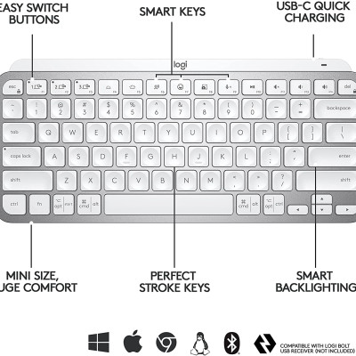Bàn phím Logitech Mx Keys mini xám - hàng chính hãng
