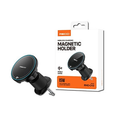Đế giữ điện thoại tích hợp nam châm và sạc không dây dùng trên xe ô tô RECCI RHO-C43 Hàng chính hãng