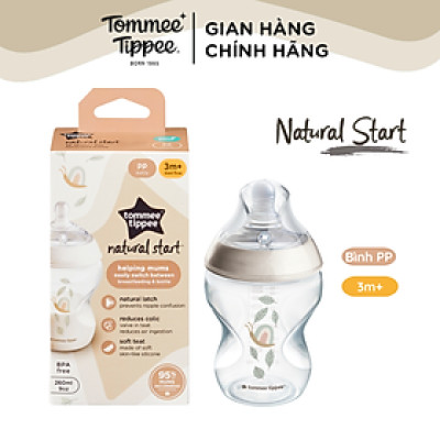 Bình Sữa PP Ty Siêu Mềm Tự Nhiên Tommee Tippee Natural Start 260ml, Núm Ty Của Bình 3-6 Tháng - Hoạ Tiết