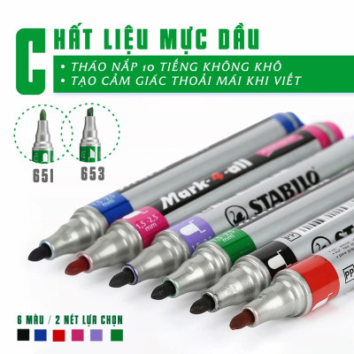 Bút lông dầu STABILO Mark-4-all PERMANENT - Đầu vuông - Đen