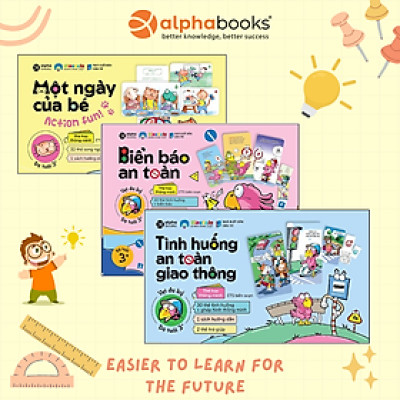 Combo Thẻ Học Thông Minh: Một Ngày Của Bé + Tình Huống An Toàn Giao Thông + Biển Báo An Toàn (Thẻ Song Ngữ Anh Việt)