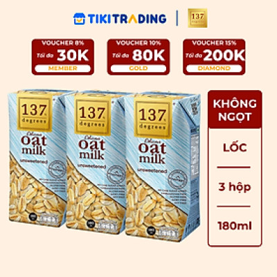 Lốc 3 hộp Sữa hạt Yến mạch Không đường 137 DEGREES 180ml