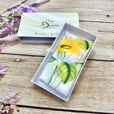 Khăn Lụa Vẽ Tay Hoa Hướng Dương 160x55 SenSilk - Quà Tặng Cô Giáo 20/11, Lụa Tơ Tằm Thuần Việt, Phụ Kiện Thời Trang Nữ Cao Cấp, Vietnam Silk Painting Scarves, Water Marbling Scarf.