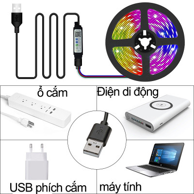 Đèn led trang trí phòng ngủ đèn nháy 16 triệu màu đèn dây led 5050 RGB có remote điều khiển - miếng lót chuột