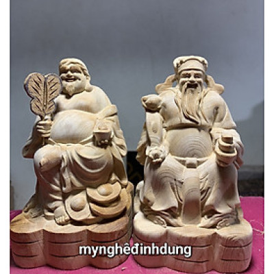 Cặp thần tài thổ địa bằng gỗ ngọc am thơm nức kt cao 15x9x9cm 