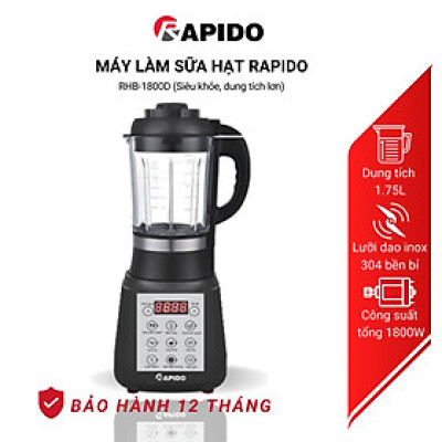 Máy làm sữa hạt Rapido RHB1800D 1000W 1.75L xay nấu đa năng, phù hợp mọi gia đình,BH 12 tháng - Hàng chính hãng