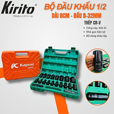 Bộ đầu khẩu 1/2 dài 8cm màu đen từ số 8-32mm cao cấp thép CRV sử dụng tháo lắp bulong chuyên nghiệp