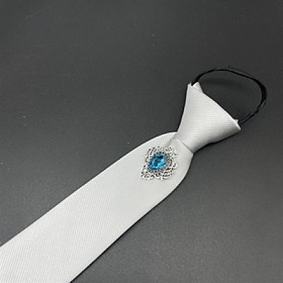 Cà vạt 6cm màu xám trắng thắt sẵn đính đá xanh sang trọng