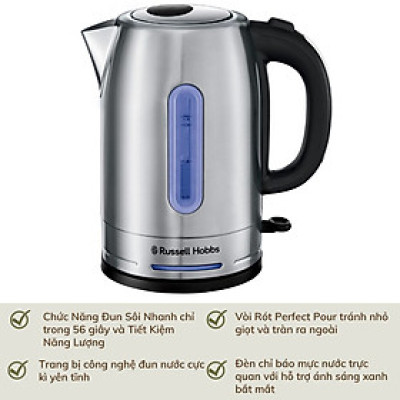 Ấm SiêuTốc Russell Hobbs 26300-70 Thép Không Gỉ, Dung Tích 1.7L, Công Suất 2400W Nhập Đức Hàng Chính Hãng