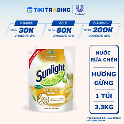 Nước Rửa Chén Sunlight Bio-care Thiên Nhiên 100% Gốc Thực Vật Hương Thiên Nhiên Gừng Túi 3.3KG