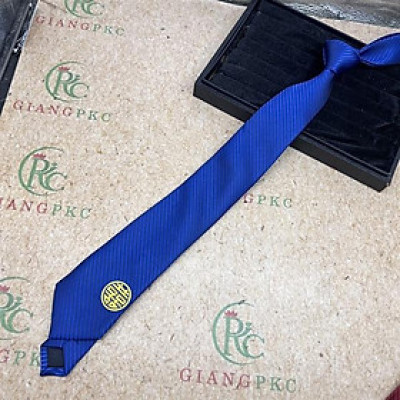 Cà vạt nam chú rể màu xanh bích song Hỷ vàng tròn 6cm tự thắt màu xanh bích kẻ ánh