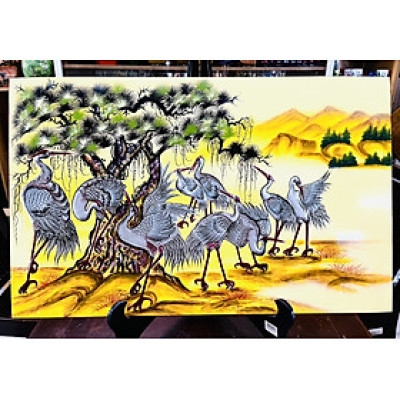 Tranh sơn mài - TÙNG HẠC DIÊN NIÊN - Đắp nổi size 50x80 cm - Ý Nghĩa Phong Thủy