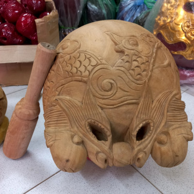 Mõ tụng kinh phật bằng gỗ mít để mộc gỗ không dác kt 12cm 