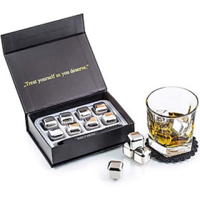 Đá lạnh inox không tan cao cấp AMERIGO màu bạc 8 viên kèm theo 1 cây gắp Hàng chính hãng