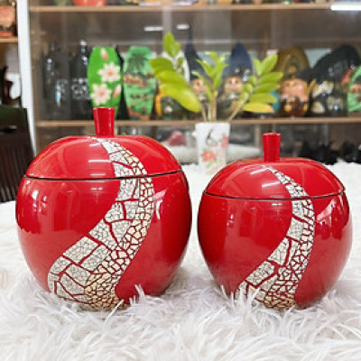 Hủ táo sơn mài cao cấp Thanh Bình Lê đựng bánh kẹo mứt, vật dụng nhỏ, trang trí bàn kệ, nhà cửa, văn phòng, quà tặng