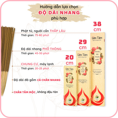 Nhang Sen Thuần Khiết Liên Tâm 29cm 200 cây - Ít khói, dịu nhẹ, 100% Đài sen thiên nhiên