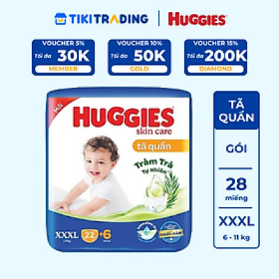 Tã/bỉm quần HUGGIES SKINCARE gói JUMBO size XXXL 22+6 miếng