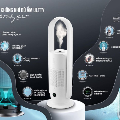 [Nhập CECAMP300KD1 giảm 300K] Combo Máy Lọc Không Khí Bù Ẩm ULTTY SKJ - CR022 Dạng Quạt, Khử Khuẩn Bằng Tia UV + Màng lọc HEPA H14 Nano Phân Tử Bạc - Hàng Chính Hãng