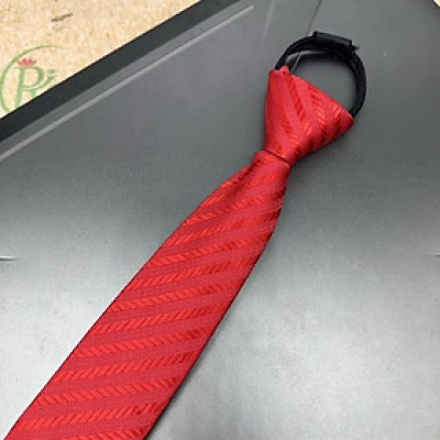 Cà vạt nam mẫu thắt sẵn dây kéo bản nhỏ 6cm mẫu mới t3/2024 màu đỏ tươi kẻ chìm