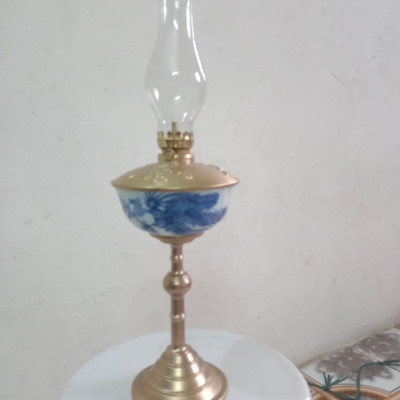 Đèn thờ dầu men lam vẽ Rồng Phượng bọc đồng gốm sứ Bát Tràng  