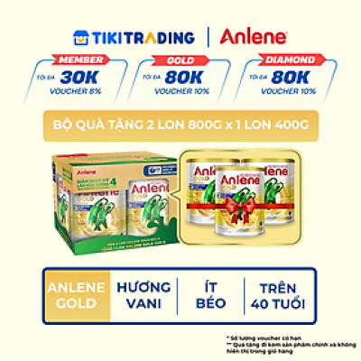 Bộ quà tặng combo 2 Sữa Bột Anlene Gold Hương Vanilla (Hộp Thiếc 800g) tặng 1 lon 400g