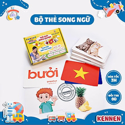 Bộ thẻ học flash card tiếng anh 14 chủ đề loại to giấy A5 thông minh cho bé