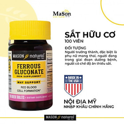 Viên uống bổ sung Sắt Hữu Cơ Mason Ferrous Gluconate 50 Viên/Hộp