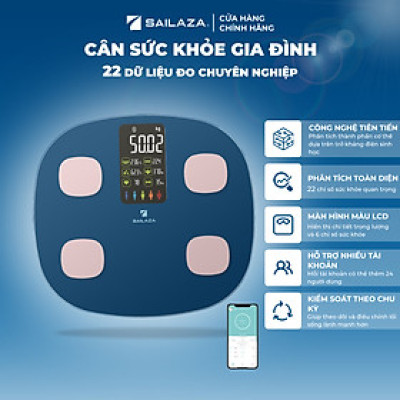 Cân Điện Tử Thông Minh cao cấp chính hãng Sailaza SA- 1211, đo 22 dữ liệu Sức Khỏe + màn hình màu LCD
