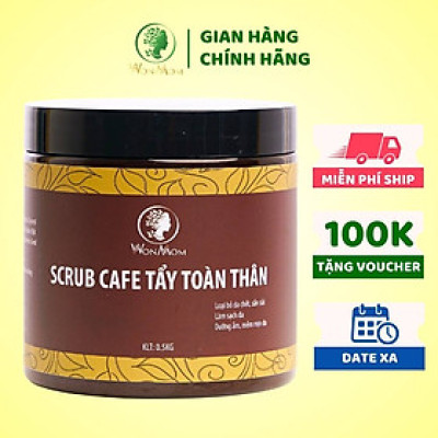 Scrub café tẩy toàn thân, trắng da, sạch mụn, đánh bay thâm rạn Wonmom 500g