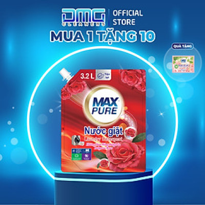 Túi nước giặt Maxpure Hương Hoa Hồng Bulgaria 3,2L - TẶNG 1 dây 10 gói nước xả hương CoCo