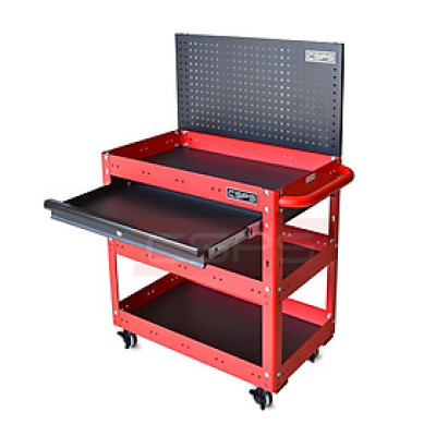 Xe đẩy 3 tầng CSPS màu đỏ, vách lưới và hộc kéo màu đen