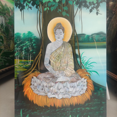 Tranh sơn mài Phật Thích Ca cẩn ốc 40x60 cm