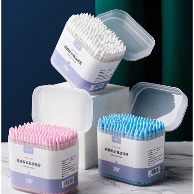 Dụng cụ trang điểm  làm đẹp  sức khỏe - Set hộp 200c tăm bông ráy tai lớn cao cấp với 2 đầu tăm thiết kế hình dáng khác nhau làm sạch sâu bên trong , phù hợp cho mọi người