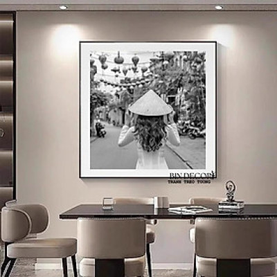 Tranh treo tường vải canvas trang trí phong cảnh hội an trắng đen trang trí (tặng kèm đinh)