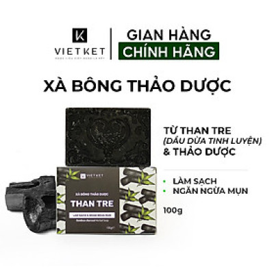 Cục Xà Bông Thảo Dược Than Tre VIETKET 100g - Làm Sạch, Giảm Mụn Lưng, Sáng Da, Duy Trì Độ Ẩm, Hương Thơm Thảo Dược