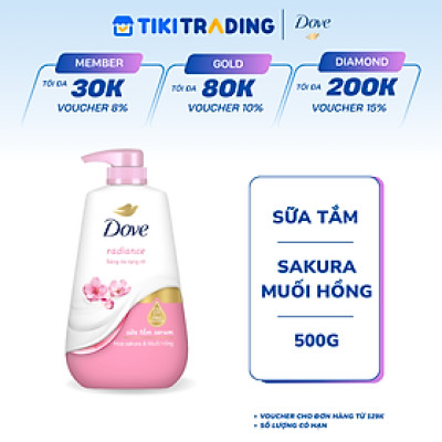 Sữa Tắm Serum Dove Pro-Ceramide Hoa Sakura và Muối Hồng Giúp Da Đàn Hồi Và Căng Bóng 500g