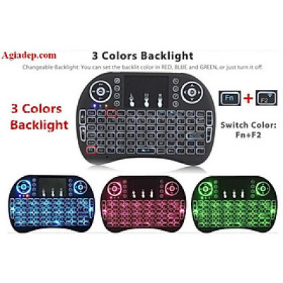 Bàn phím kiêm chuột không dây cho Tivi có đèn thông minh, có đèn led 7 màu xài pin sạc-Hàng chính hãng / Hàng nhập khẩu