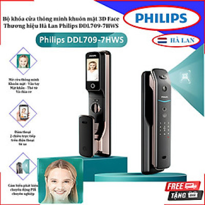 Bộ khóa cửa thông minh khuôn mặt 3D Face, vân tay, thẻ từ, mật khẩu và chìa cơ. Thương hiệu Hà Lan cao cấp Philips DDL709-7HWS. Hàng chính hãng